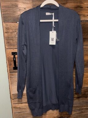 Grace Karin Slate Blue Open-Front Knit Cardigan